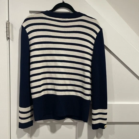 St. John Collection Navy and Cream Striped Cardigan